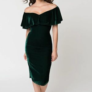Unique Vintage Emerald Velvet Wiggle Dress